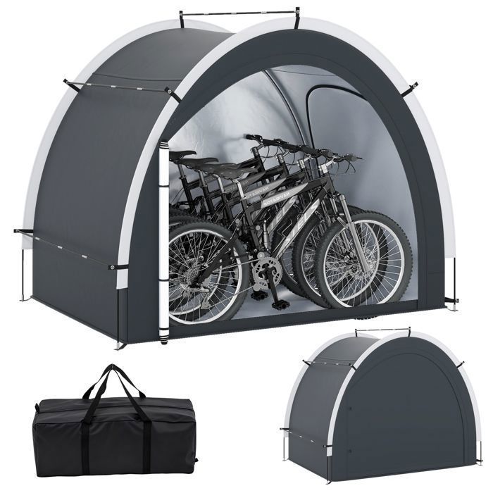 Tienda de campaña para guardar bicicletas (4-5 bicicletas, 218x153x182cm, COSTWAY) - Tejido impermeable - Puerta con cremallera y entrada lateral - Postes de fibra de vidrio