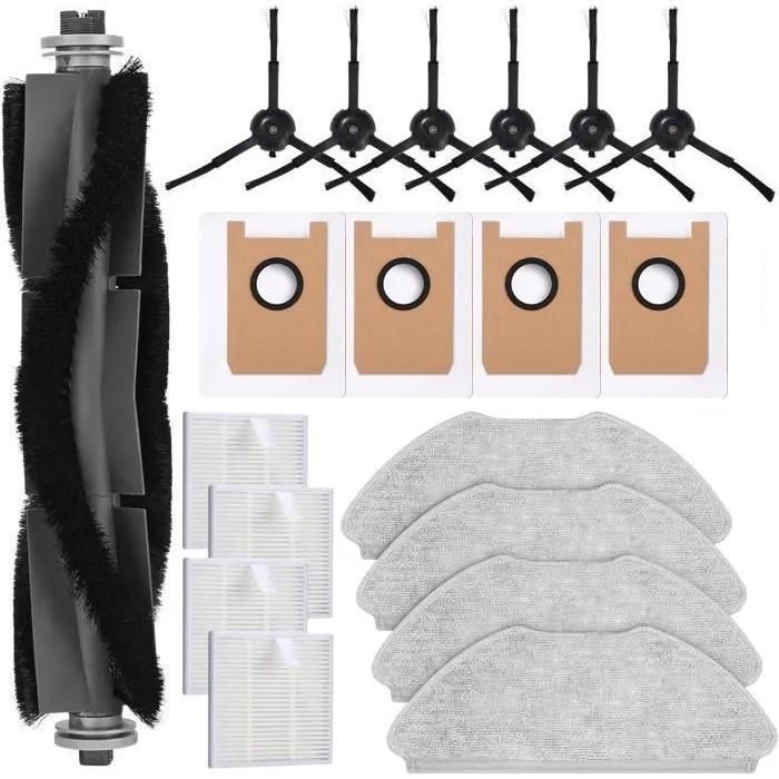 Kit di accessori per aspirapolvere AIRROBO T20: 4 filtri HEPA, 4 panni per la pulizia, 6 spazzole laterali, 4 sacchetti per la polvere.