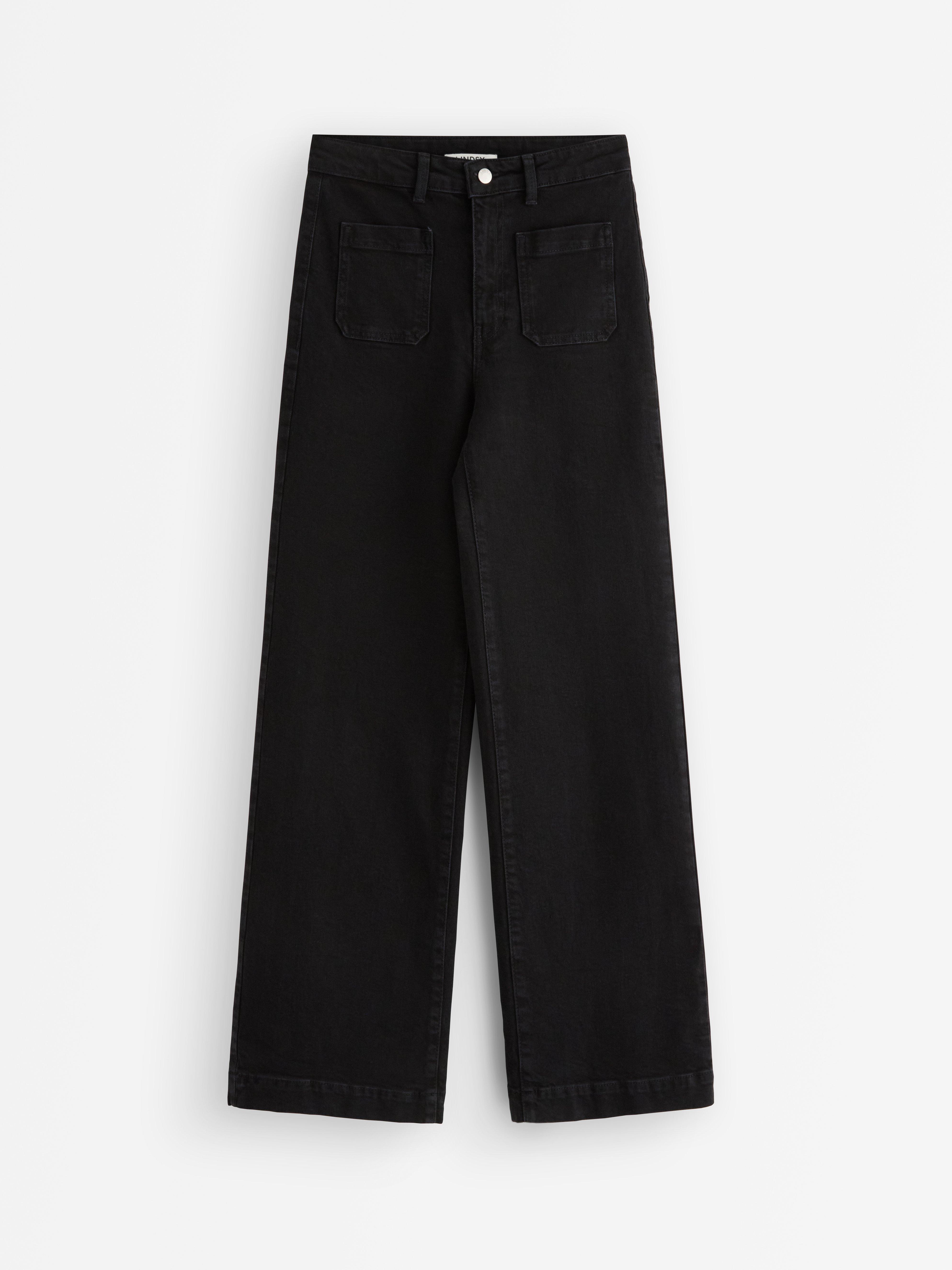 BREDE jeans med høy midje og lett stretch i svart denim