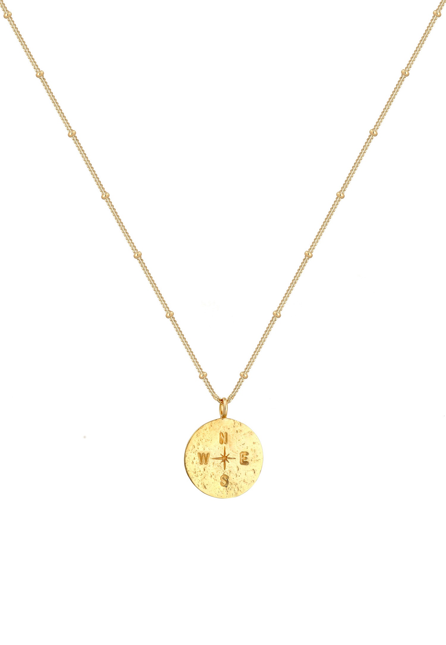 Elli Plaquette Boussole Pendentif Filigrane Vintage Look Collier Femme - (925/1000) Argent Plaqué Or