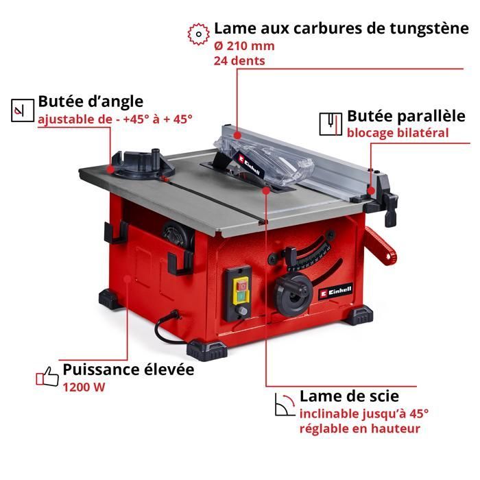 Einhell TC-TS 8 Table Saw (1200 W, 45 mm cutting height, 210 mm blade)