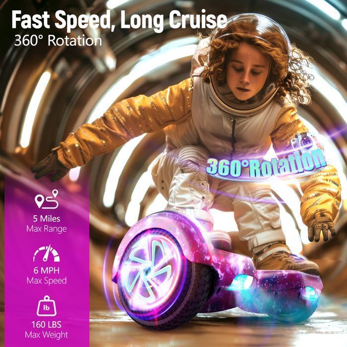 6,5 inch elektrische hoverboard, LED-verlichting, Bluetooth, geschikt voor alle terreinen, maximaal draagvermogen 70 kg, actieradius 7-8 km, paars