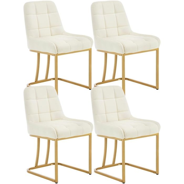 WOLTU Chaise Salle à Manger, Lot de 4, Chaise Salon en Velours Rembourrée, Structure Métallique en Forme d'arc, Crème W0ATT0531-4