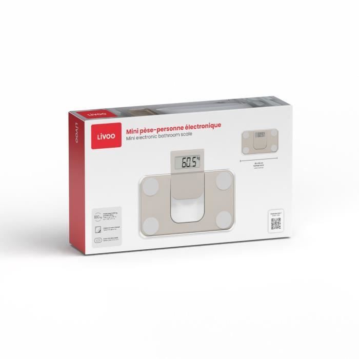 Mini pèse-personne électronique - LIVOO - DOM532C - Max 180 kg - LCD - Verre trempé - Marche arrêt automatique - Crème