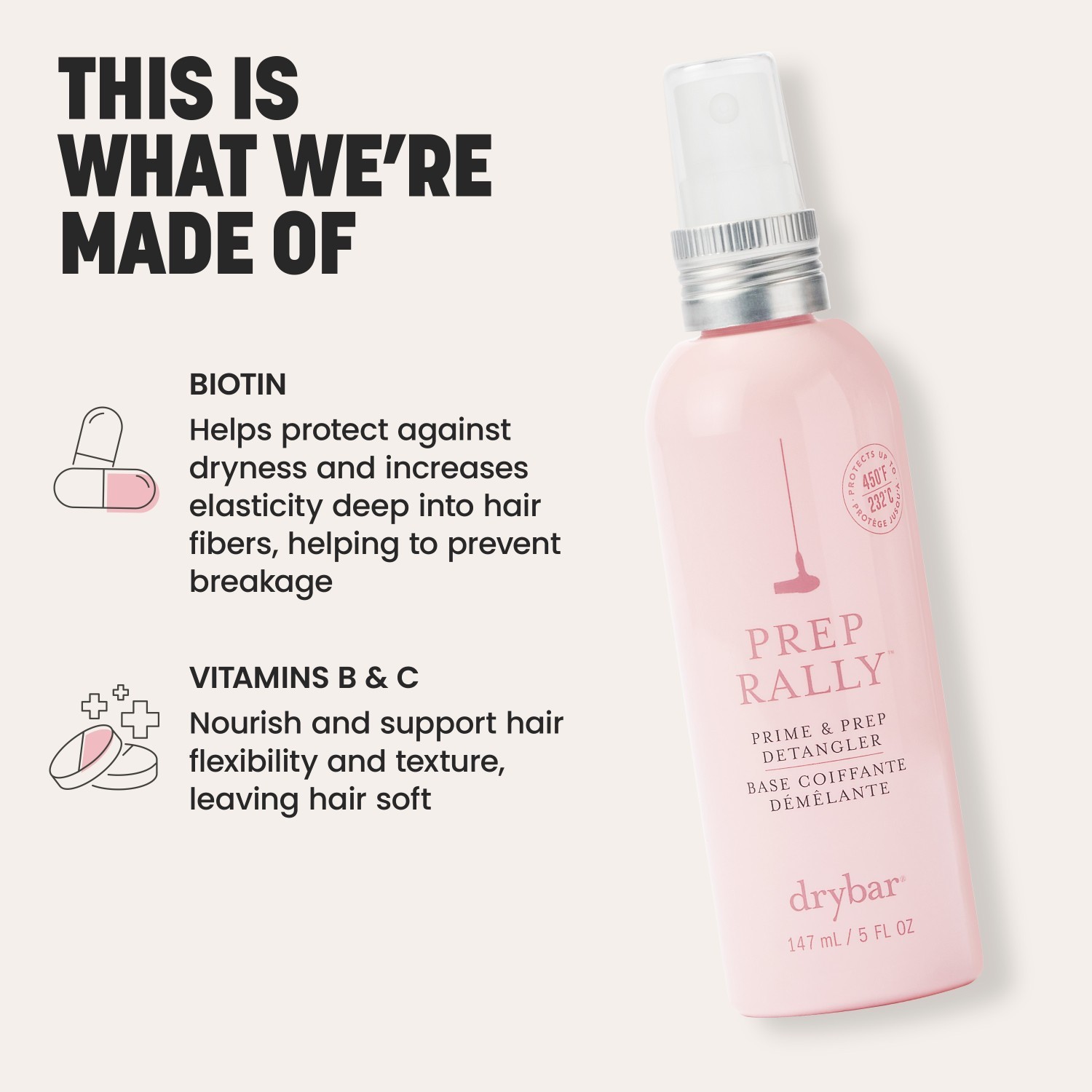 drybar matu laka Prep Rally Prime & Prep atšķetināšanas sprejs - 147 ml