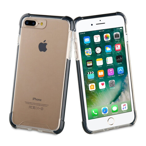 Muvit Tiger Hartschalen-Schutzhülle für Apple iPhone 8/7 Plus, stoßfest, 3M, transparent + schwarzer Rand