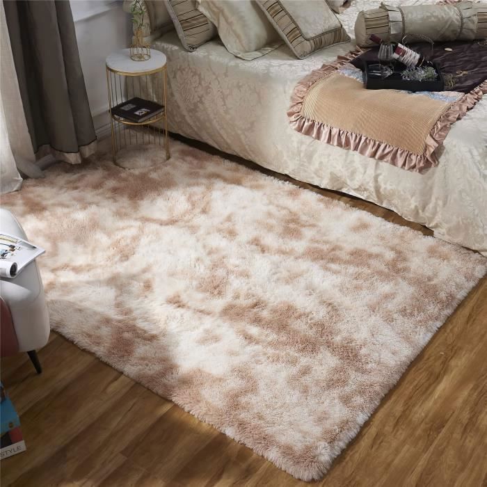 Alfombra de pelo largo para salón - FREOSEN - 160 x 200 cm - Beige - Pelo largo - Antideslizante