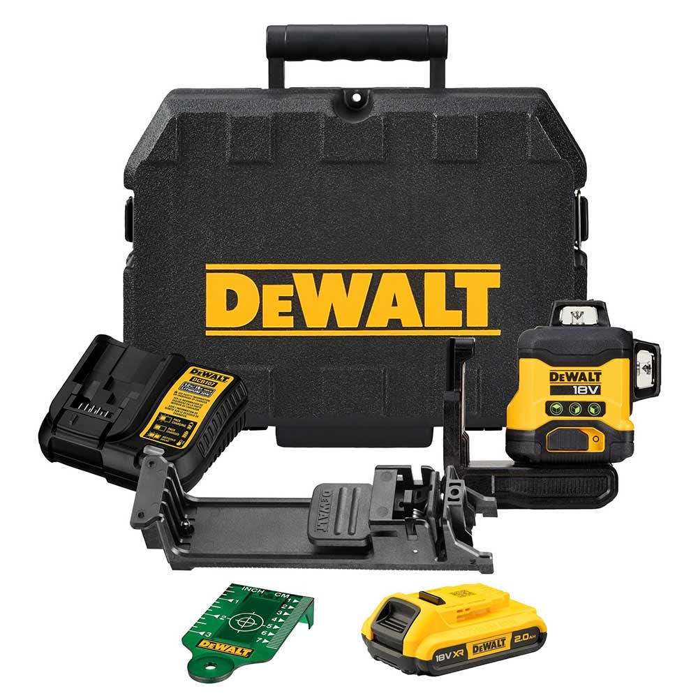 DEWALT 18V XR Compact 3 x 360 graders flerlinjelasersett, grønn DCLE34031D1-XE