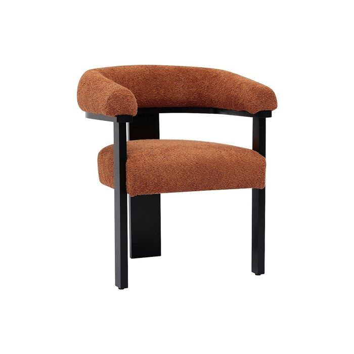 Chaise avec accoudoirs en tissu bouclette et bois d'hévéa noir - Terracotta - LIVELIA