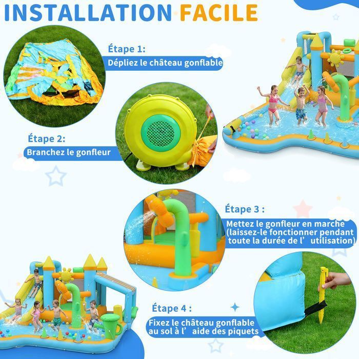 Inflatable Play Area - LALAHO - Inflatable Castle with 450W Blower for Children, Playhouse, Slide, Decorative Flowers