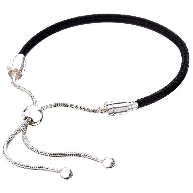 Pulseira Original Moments em couro com fecho deslizante ajustável, compatível com pingentes de prata de lei 925, ideal para projetos DIY (faça você mesmo) no estilo europeu.