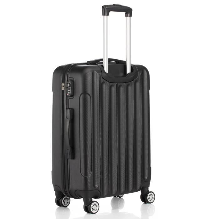 Juego de 3 maletas rígidas de ABS, juego de equipaje, 4 ruedas (55 cm, 65 cm, 75 cm) - Negro