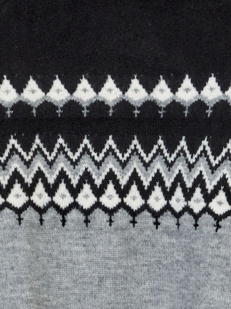 Jacquard gebreide trui met ronde hals - GRIJS