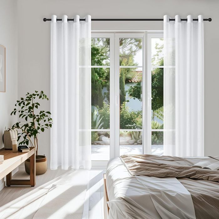 Topfinel Rideau Voilage Blanc 140x200cm de Fenetre Chambre,2 Panneaux Rideaux Voilages Intérieurs Transparent à Oeillets pour Salon