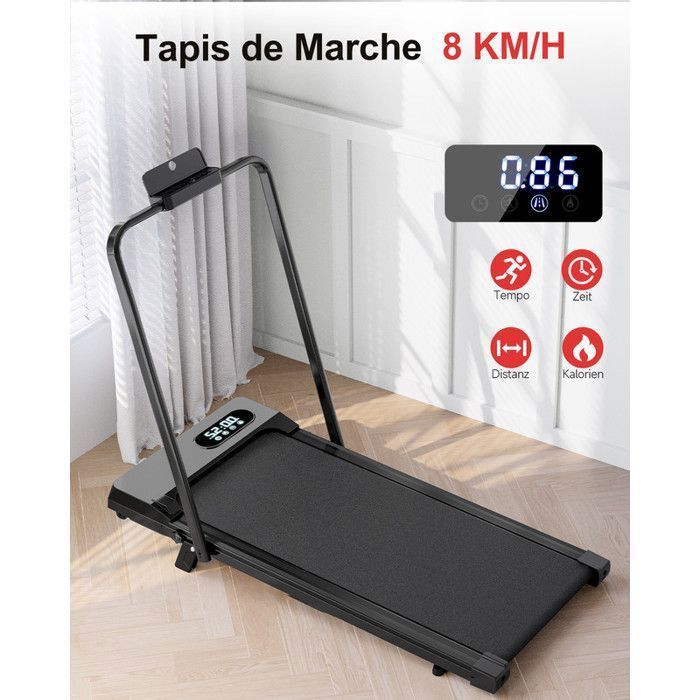 Inclinaison 0-7° - Tapis de course Pliant BIGZZIA, tapis de march silencieux 2.5 HP - 1-8 km/h,Charge max 130kg, Walking Pad Rose