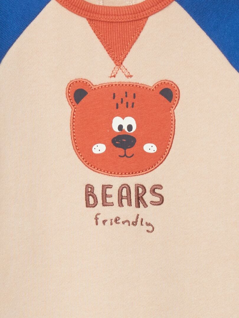 Pijama com estampa de urso tricolor - BEGE