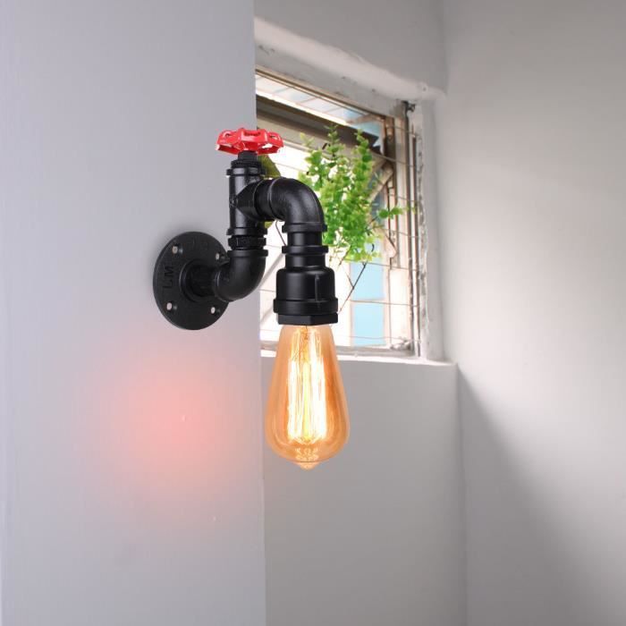 Aplique de pared industrial IDEGU, negro, lámpara de pared interior con forma de tubería de agua metálica para sala de estar, dormitorio, cafetería, bar.