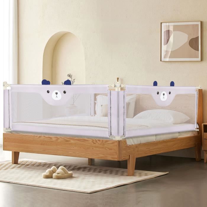 QUIIENCLEE Barrière de lit bébé enfant - Tube en fer + tissu Oxford - Gris 200 x 100 x 26 cm - modèle d'ours