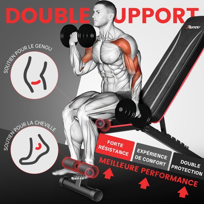 Banc de musculation - PASYOU - PA300 - Pliable 7 en 1 - Multi-positions - 230 kg