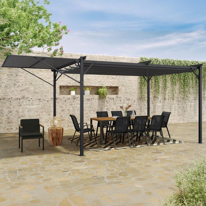 IDMARKET Pérgola edición original, toldo ajustable y techo retráctil, 3x4 m, gris antracita