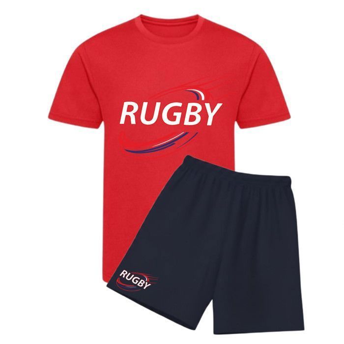 Children's Rugby Jersey & Shorts Set – Polyester – Ages 3 to 14 – Red