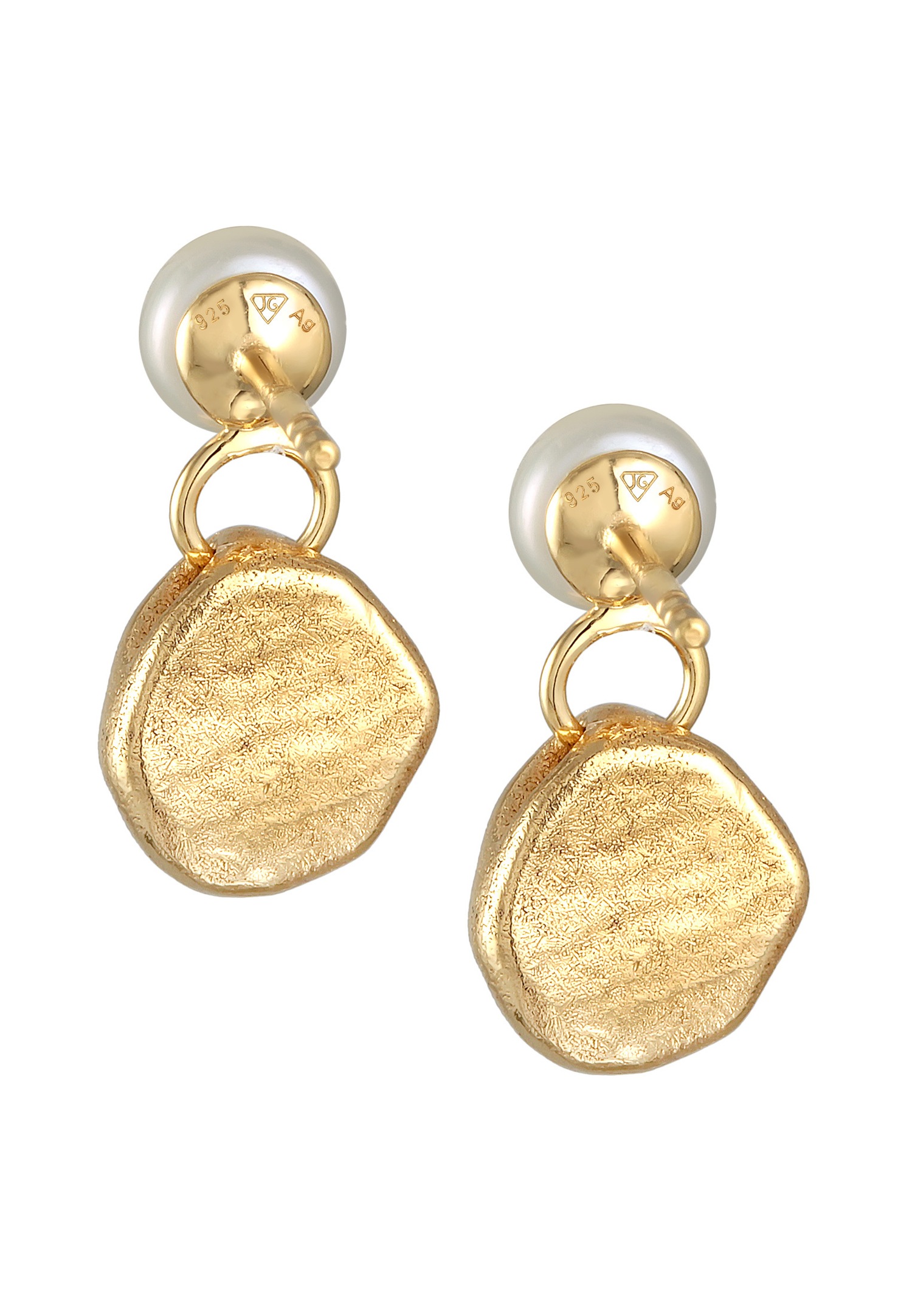 Elli PREMIUM Elli PREMIUM Boucles d'oreilles Femmes pendentif d'oreilles Organic Coin avec perle d'eau douce de culture en argent sterling 925 plaqué or
