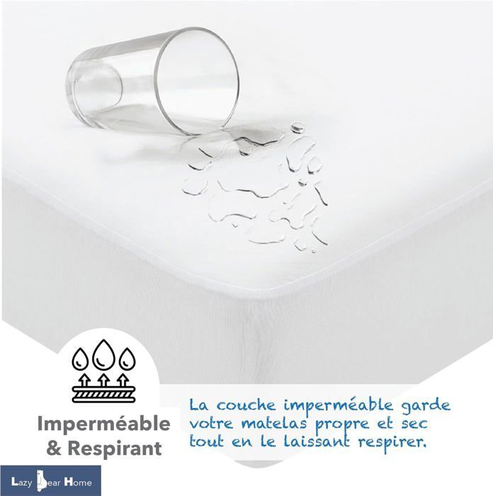 Lazy Bear Home | Alèse 180x200cm, Protège Matelas Imperméable Surface Coton Jersey, Forme Drap Housse | Marque FR, Fabriqué UE