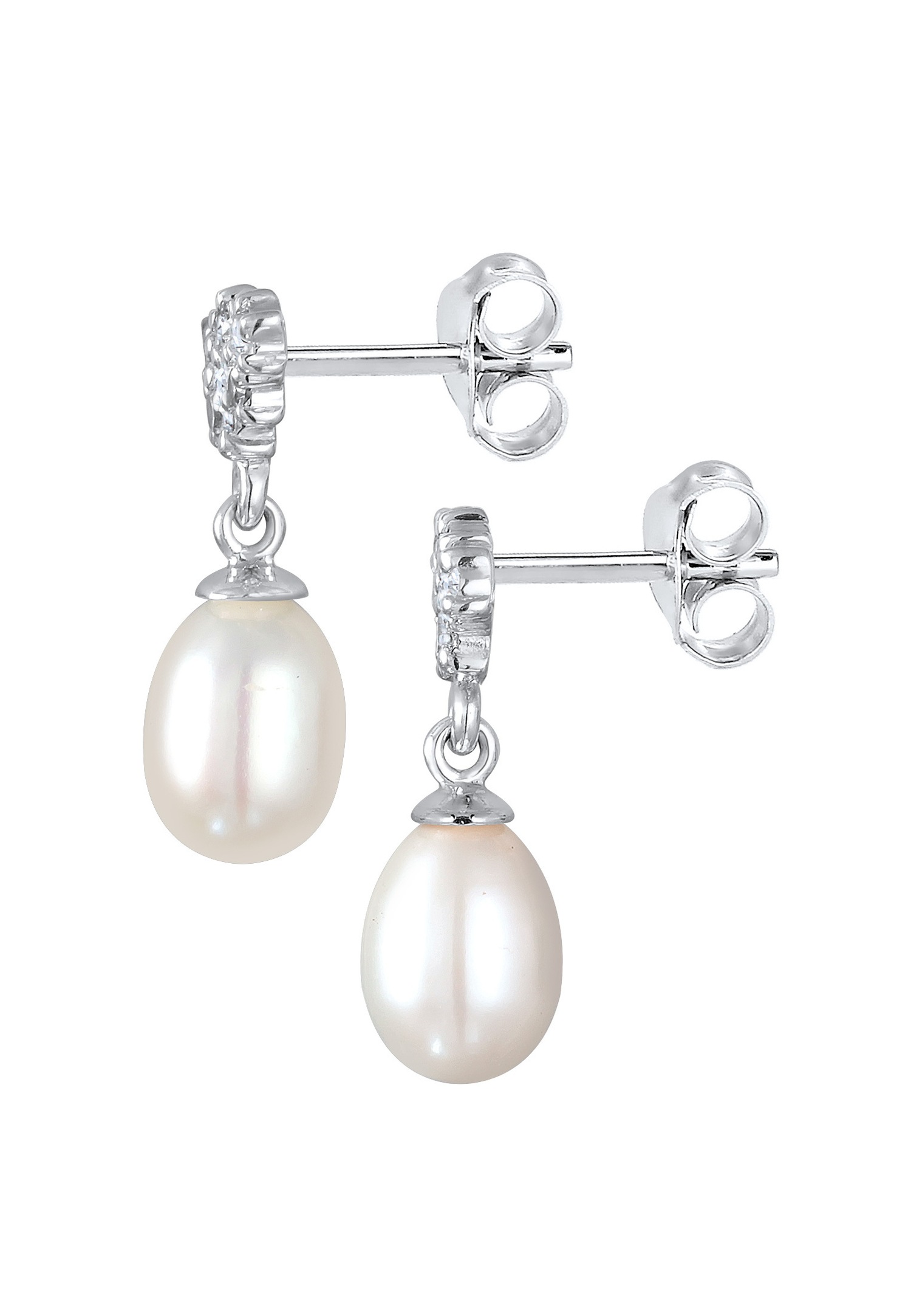 Elli DIAMONDS Femmes Pendentif d'oreilles Elegant avec Perle d'eau douce de culture et diamants de laboratoire (0.17 ct) en Argent Sterling 925