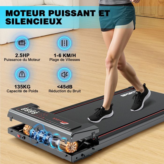 Tapis roulant RAOO MIN - Motore da 2,5 CV - Velocità 1-6 km/h - Inclinazione 8% - Con telecomando - Compatto e silenzioso