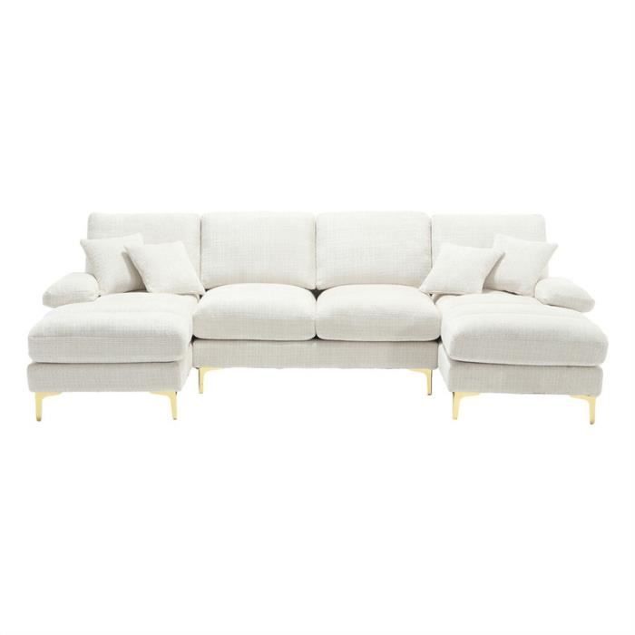 Sofá esquinero - DREAMMESPACE - Forma de U - 4 plazas - Tejido de chenilla - Beige