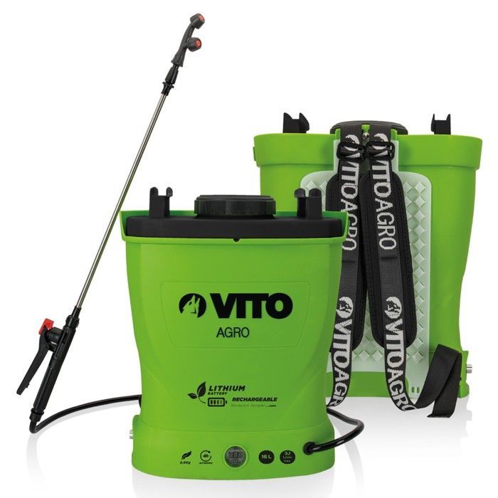 Spruzzatore elettrico VITO 12V/8AH a batteria al litio, 16L, 6 bar, con caricabatterie, per giardini e tetti.