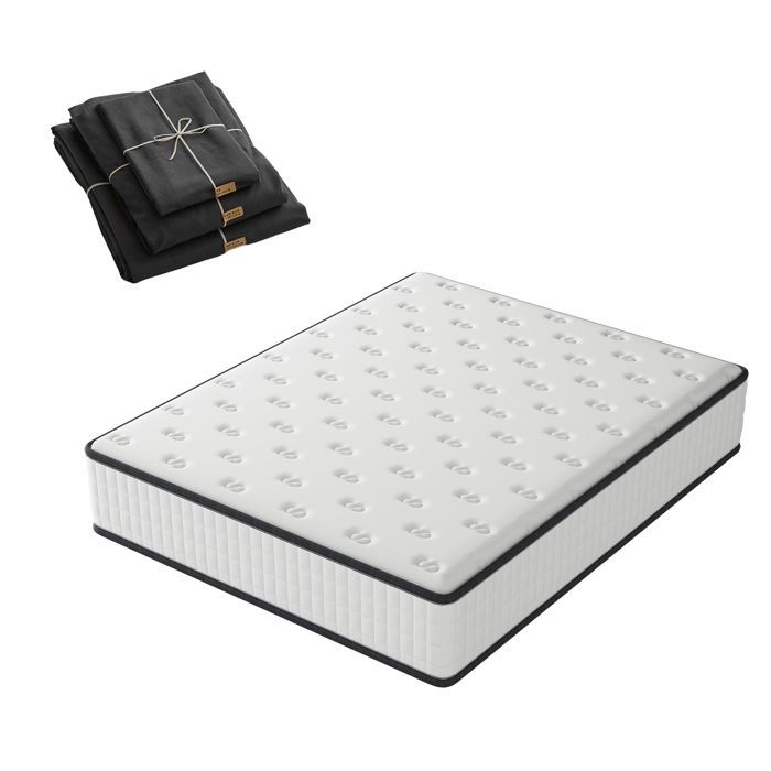 Colchón de 140x200cm, juego de cama completo, 16cm de grosor + Edredón de tela transpirable + Sábana + Funda de almohada, STANOW