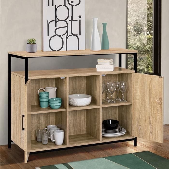 Credenza a 2 ante IDMARKET DETROIT da 100 cm con ripiani dal design industriale (codice componente 15343)