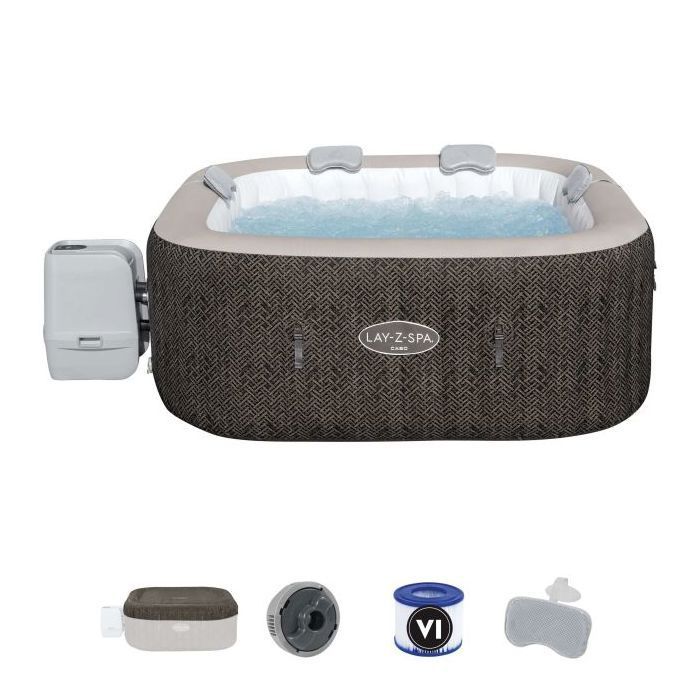 BESTWAY inflatable spa - Lay-Z-Spa Cabo - 140 airjets - 180x180x71 cm - 4 to 6 seats - Square (cover, cartridge, 4 headrests)
