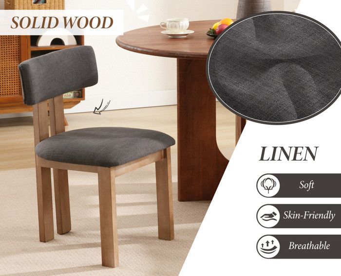 Sedie da pranzo Chairus, set da 2, sedie da pranzo in legno, sedie da cucina per soggiorno e sala da pranzo, colore lino, grigio