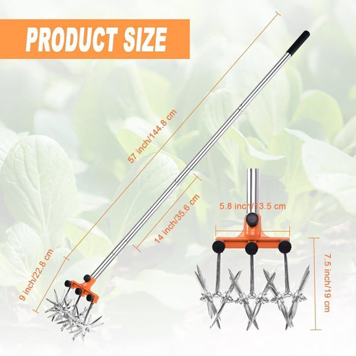 Cultivateur rotatif à long manche rétractable en acier inoxydable résistant aux intempéries avec dents amovibles Kit de