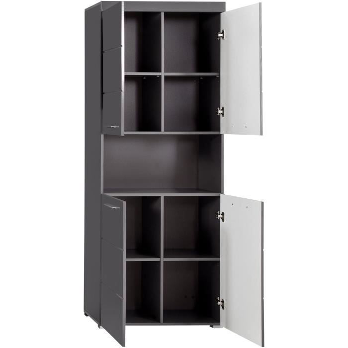 Bathroom cabinet, double column - 4 doors + 1 niche - W73 x D31 x H190 cm - Grey - AMANDA