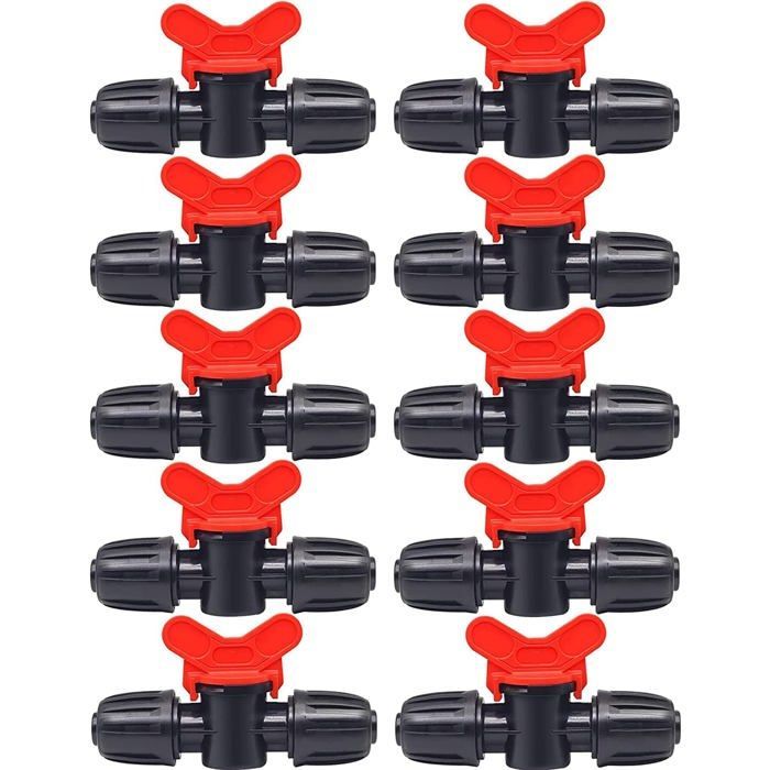 10 x abschließbares rotes PE-Tropfbewässerungsventil 16 mm (1/2