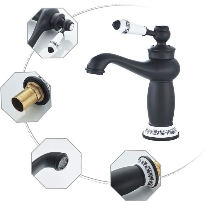 Grifo de baño de latón cromado - YYV - Negro - Un orificio - Altura 162 mm