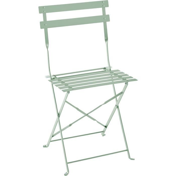 Conjunto de bistró ELORA - Conjunto de comedor de jardín - Mesa plegable de 60 cm + 2 sillas plegables - Acero con recubrimiento en polvo - Verde - Para 2 personas
