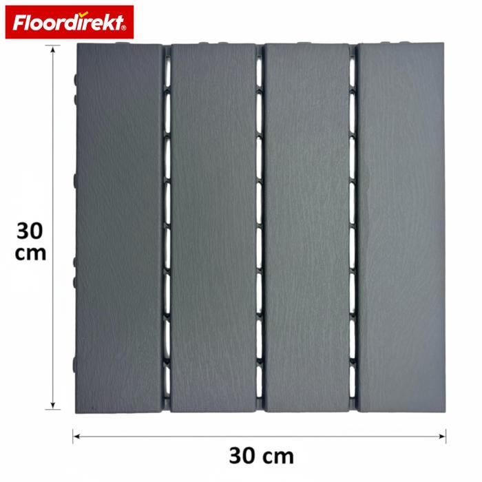Lot de 11 Dalles de terrasse Gris Elyse 30 x 30 cm Dalles clipsables effet lames de bois - 1 m²