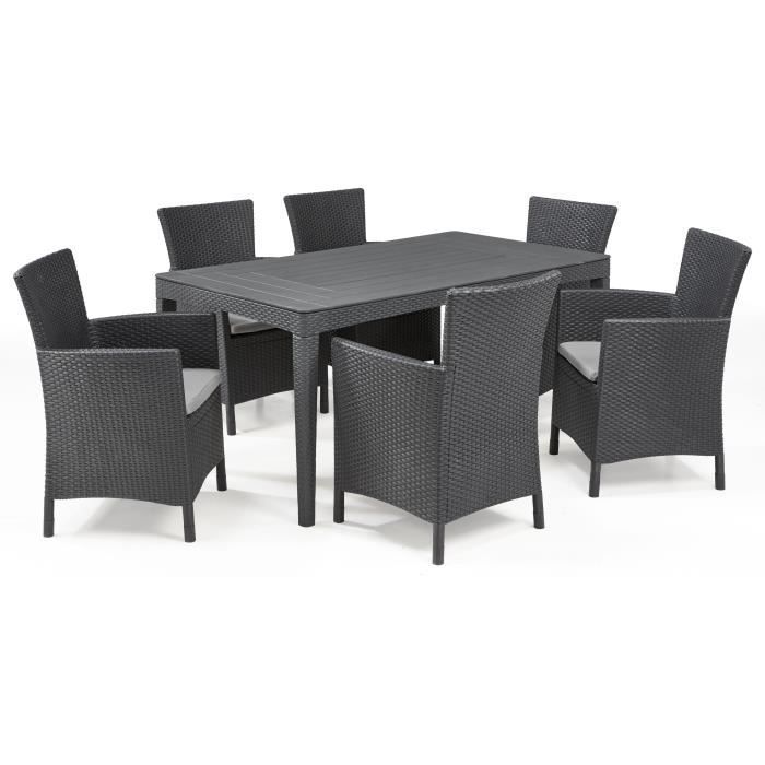 Tavolo da giardino rettangolare, grigio grafite, resina, 6 posti, Girona, Allibert by KETER