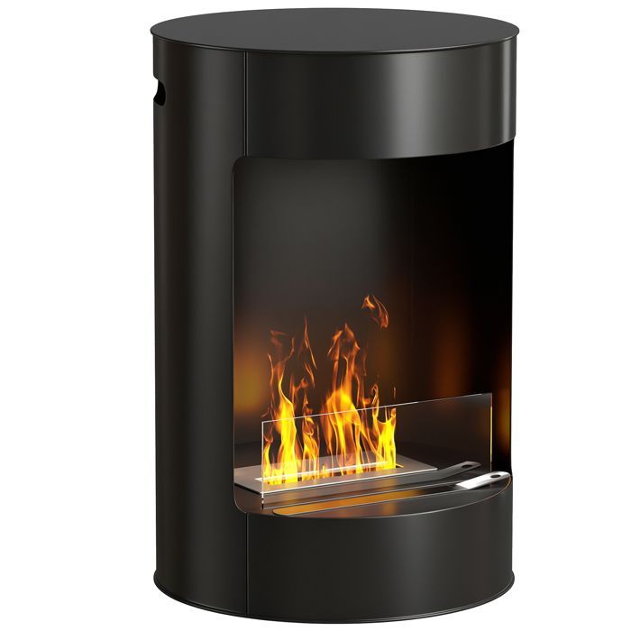 Chimenea de bioetanol - HOMCOM - Depósito de 0,9 L - Tiempo de combustión aprox. 3 horas - Extintor - Acero - Ø 41 x 64 cm - Negro