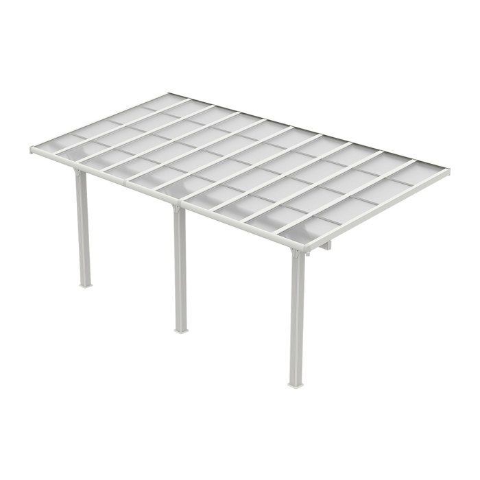 Pérgola adosada para cochera de aluminio con techo de policarbonato - 18,54 m² - blanco - PAZERA