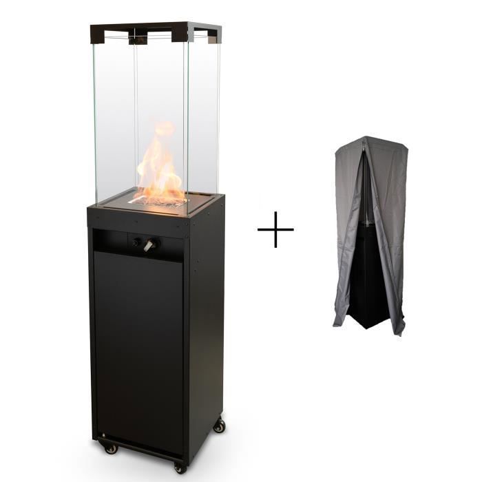 Chauffage extérieur pour patio et jardin - Planika Faro - acier noir, portable, GPL, 8kW - couverture incluse