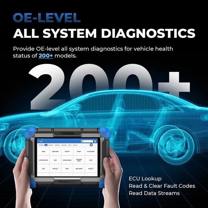TOPDON Phoenix Lite 2 Outil Diagnostic Auto Contrôle Bidirectionnel Codage ECU Valise de diagnostic 34+ Services Reset en Français