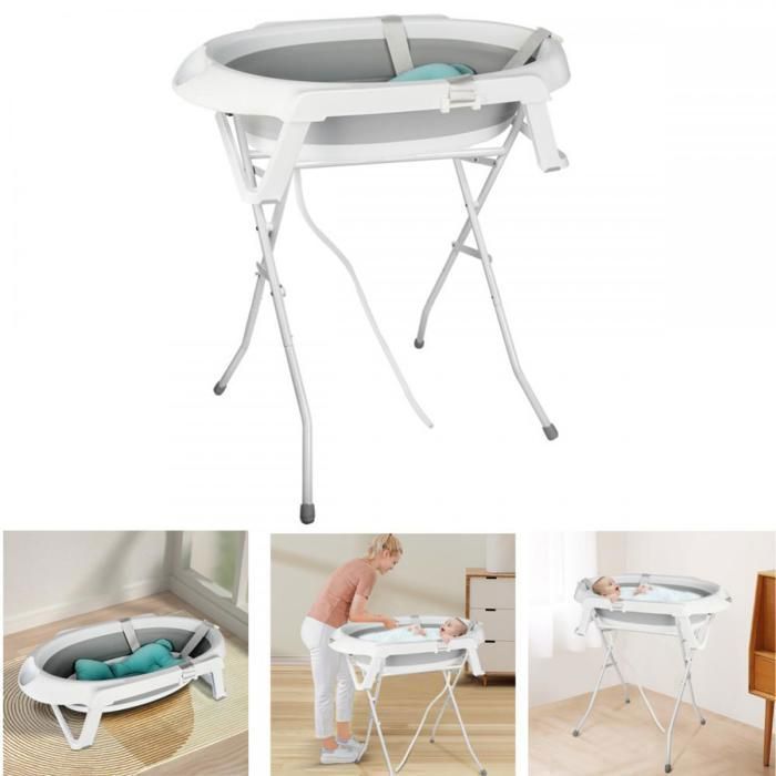 Baignoire pour bébé pliante avec support- XUANYU -Portable - antidérapante - Pour nouveau-nés jusqu'à 3 mois - Gris