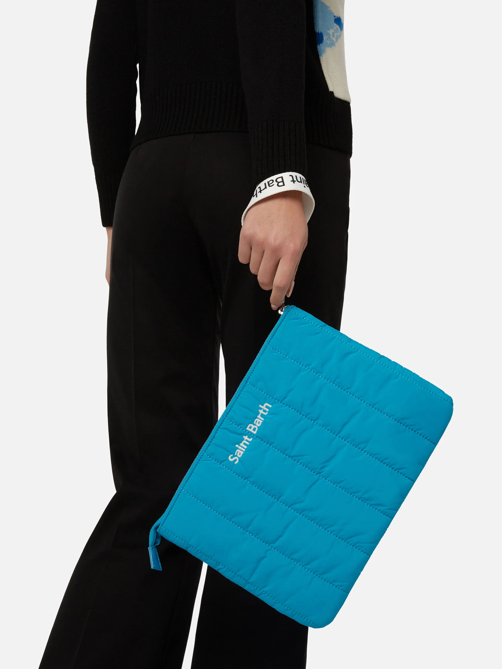 Bolso de mano acolchado turquesa
