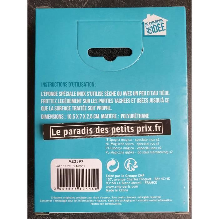 2 Éponges Spécial inox, Anti rayures,éponge en Polyuréthane pour nettoyer L'inox