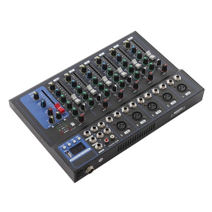Mezclador de audio profesional de 7 canales para directo con Bluetooth y USB para estudio.